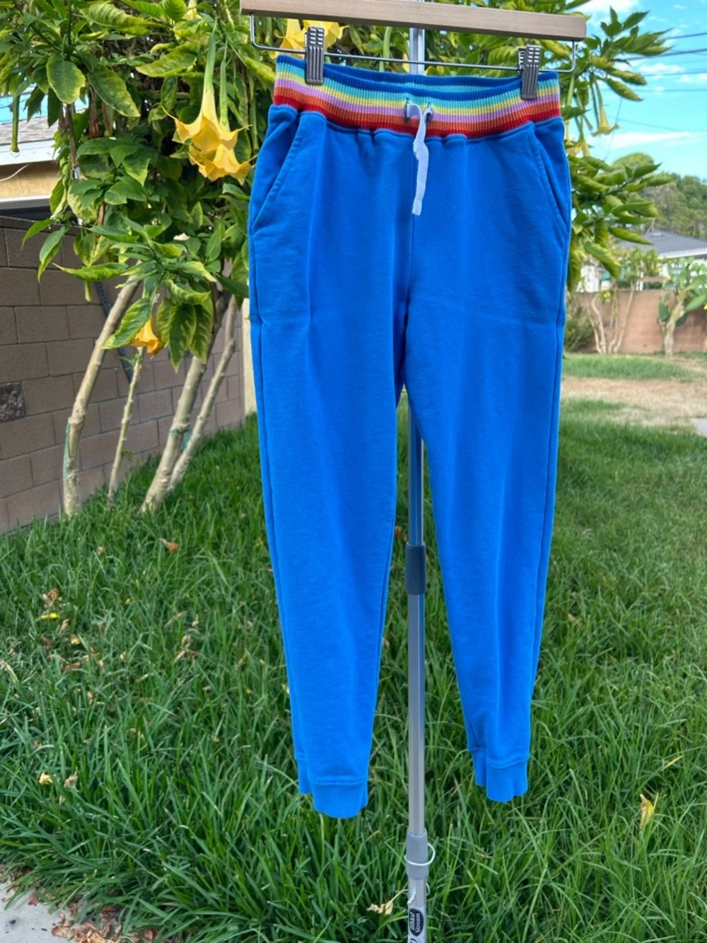 Hanna Andersson Blue Hoodie & Pants Set with Rainbow Trim